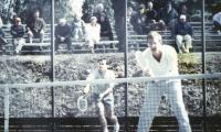 Mike Gillespie (serving) and Tom Houlihan in the final of the 1992 Men’s Nationals held at the Huntington Country Club in Huntington, Long Island, New York