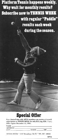 TENNIS WEEK Advertisement - The magazine provided weekly updates during the paddle season