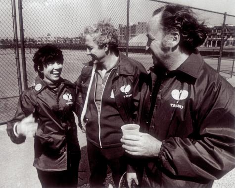 Tribuno World Championships - Gloria Dillenbeck Dodd with ABC News Team Doug Johnson and Roger Grimsby at the West Side Tennis Club in Forest Hills, NY.