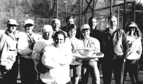 The 1994 Women’s Nationals (from left): Connie Jones and Cindy Prendergast (finalists), Nancy Mangan, Bob Brown, Brian Zevnik, Jo Rogers, Gerri Viant and Sue Aery (winners), John Miller, Roger Lankenau, and Sally Rogers