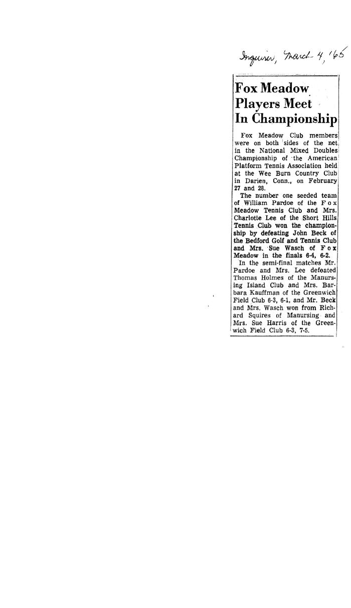 "Fox Meadow Players Meet in Championship" - article on 1965 Mixed Nationals at Wee Burn