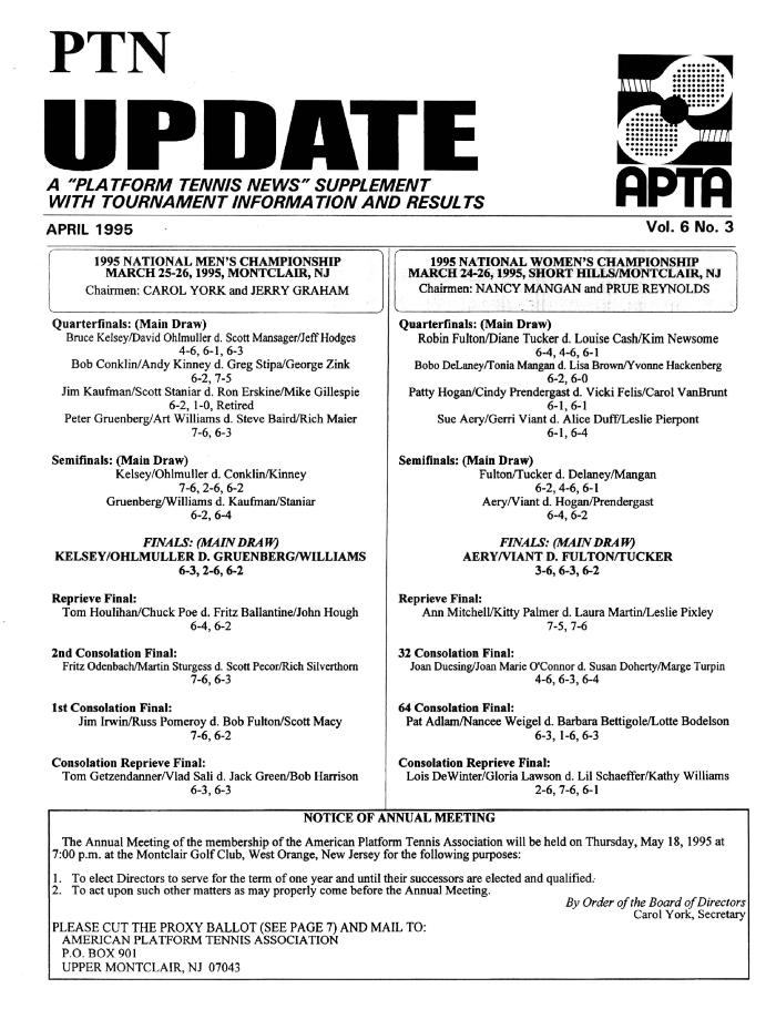 Platform Tennis News Update - Apr 1995