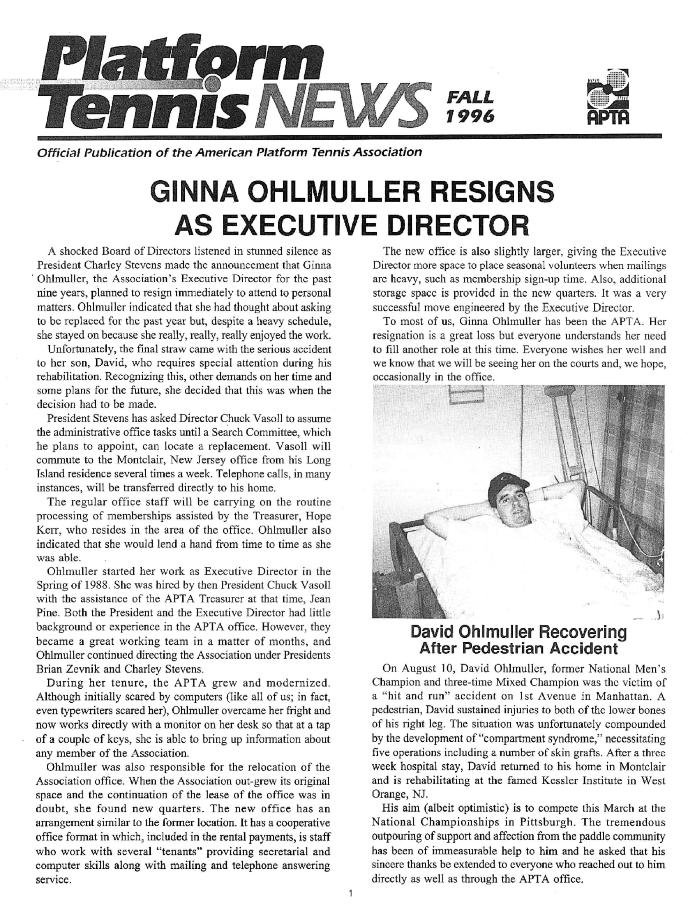 Platform Tennis News - Fall 1996