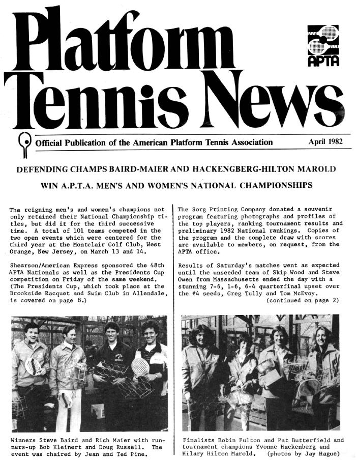Platform Tennis News - April 1982