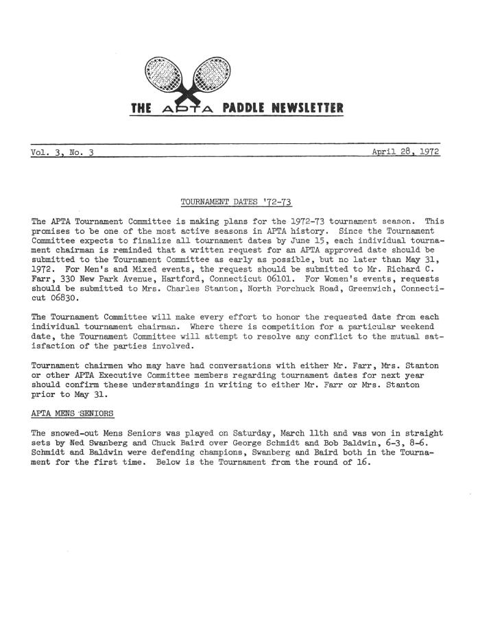 The APTA Paddle Newsletter - April 1972