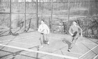 Charlie O'Hearn and Jim Hynson rushing the net in a 1938 match.