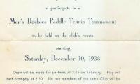 An invitation to the Manursing Island Club’s Men’s Doubles Tournament, December 1938. This event was won by Sidney Wood and Don White.