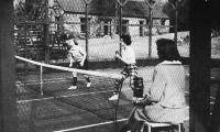 1959 Women's Nationals - Barbara Koegel and Ruth Walker, Finalists. Louise Raymond - umpire. Ruth Walker was Blanchard's daughter who was married to Fred Walker (HOF 1966)